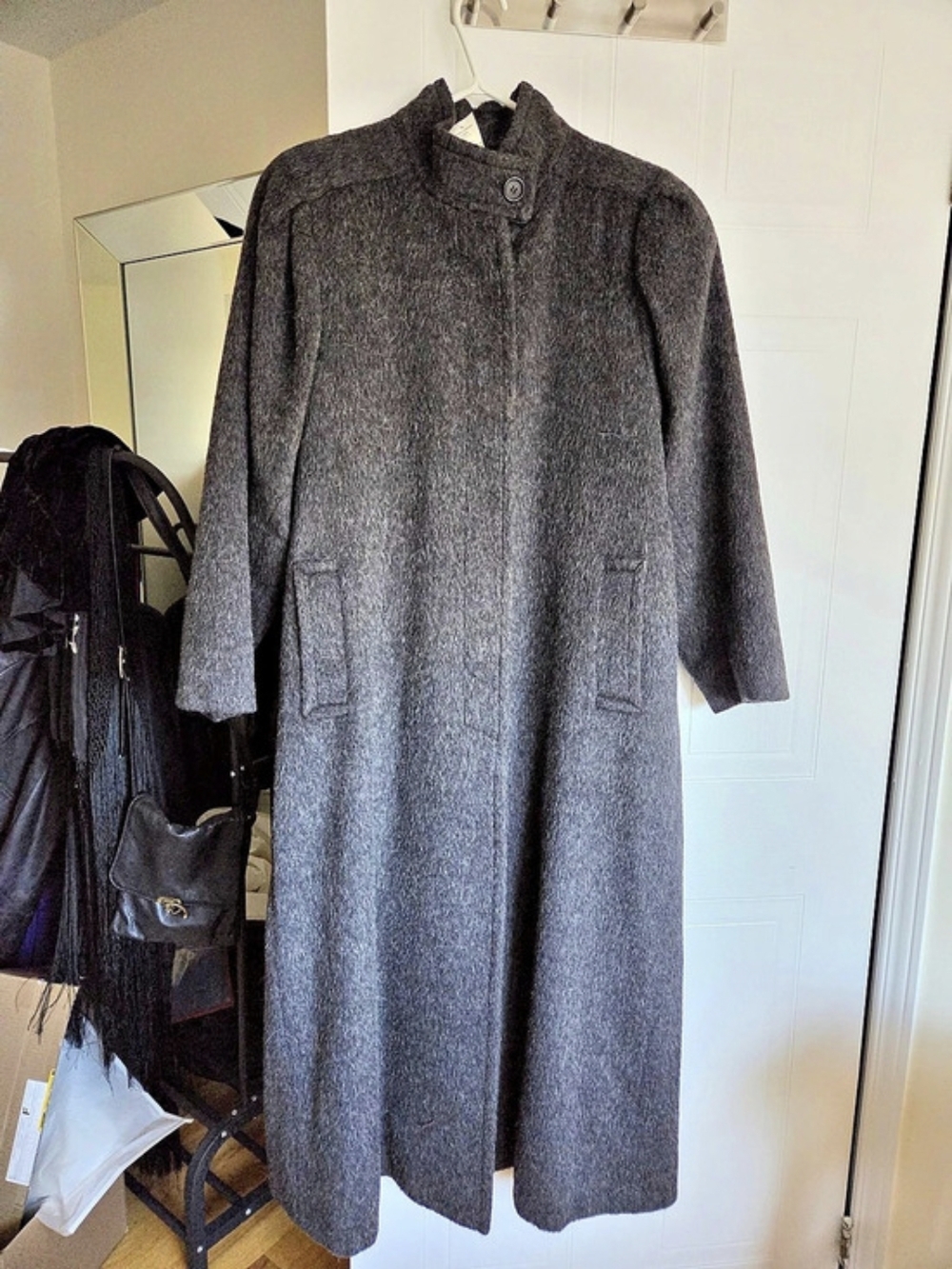 Vintage Holt Renfrew Alpaca & Wool Long Maxi Coat Gray Made in Italy Fabric